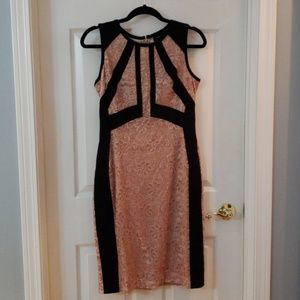 Blush and black Ivanka Trump cocktail dress